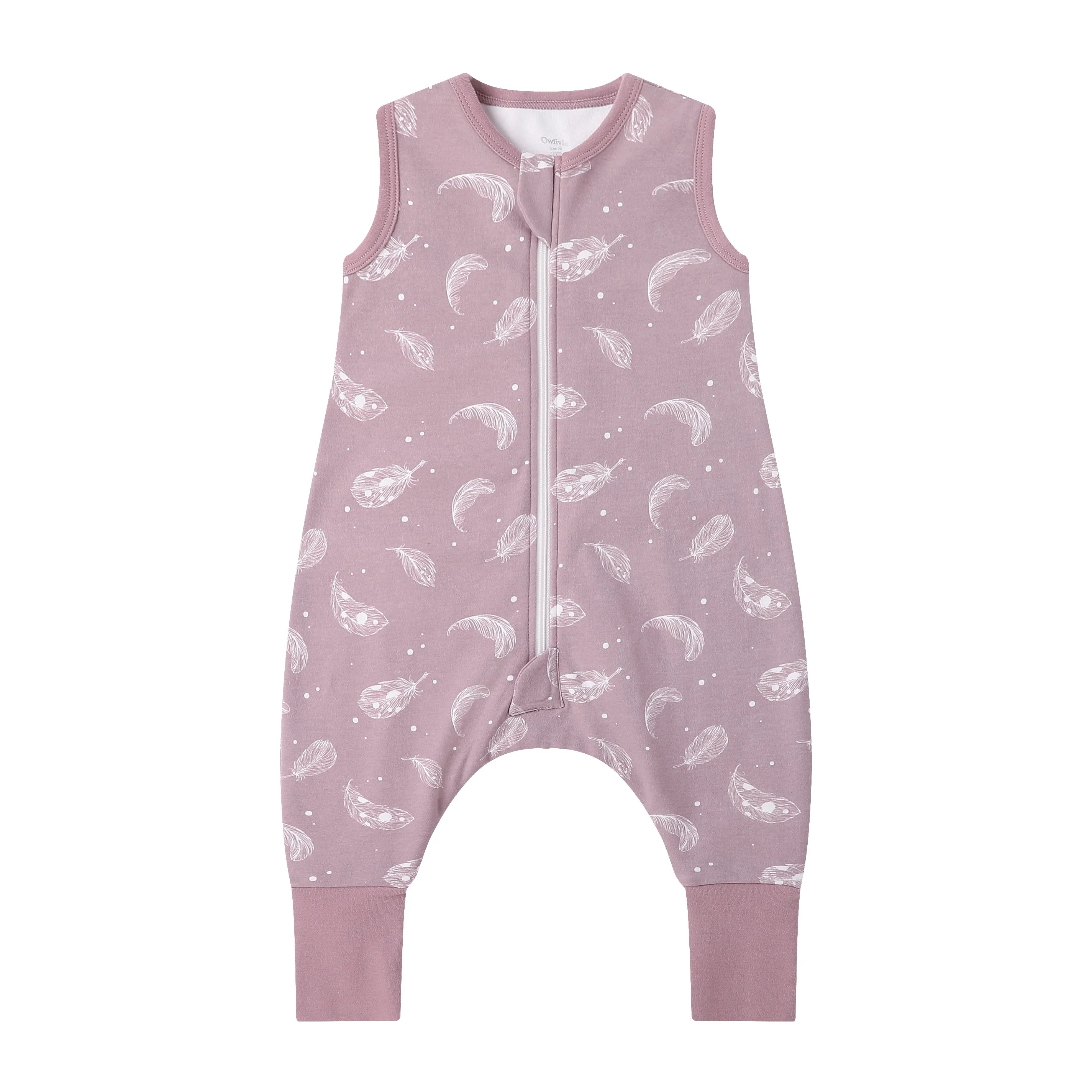 100% Organic Cotton 1.0 Tog Sleeping Bag with Legs Sleeveless Wearable Blanket- Feather Mauve