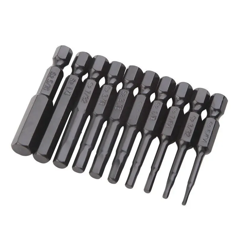 10pc Hex Bit Set Multi Standard Wear Resistant Imperial Size S2 Alloy Steel Screwdriver Bit