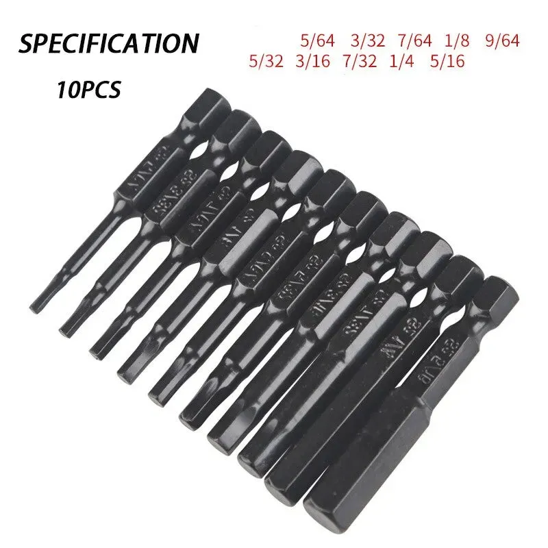 10pc Hex Bit Set Multi Standard Wear Resistant Imperial Size S2 Alloy Steel Screwdriver Bit