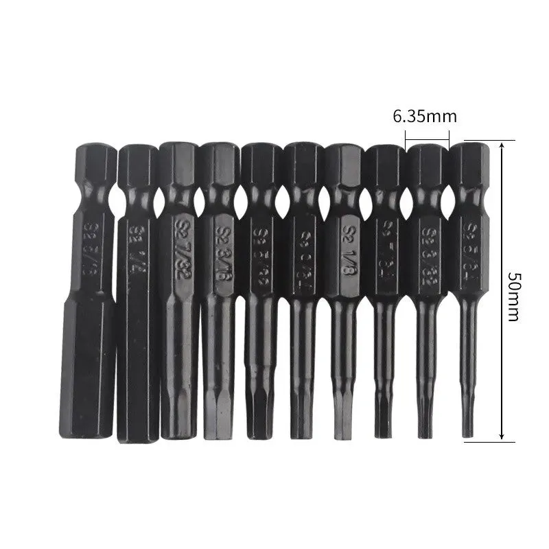 10pc Hex Bit Set Multi Standard Wear Resistant Imperial Size S2 Alloy Steel Screwdriver Bit