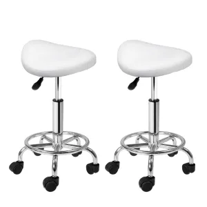 2-Pack Saddle Salon Stools | White Hydraulic Lift