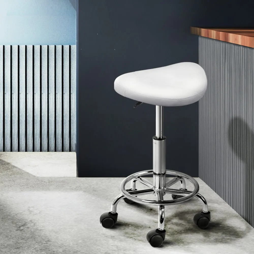 2-Pack Saddle Salon Stools | White Hydraulic Lift