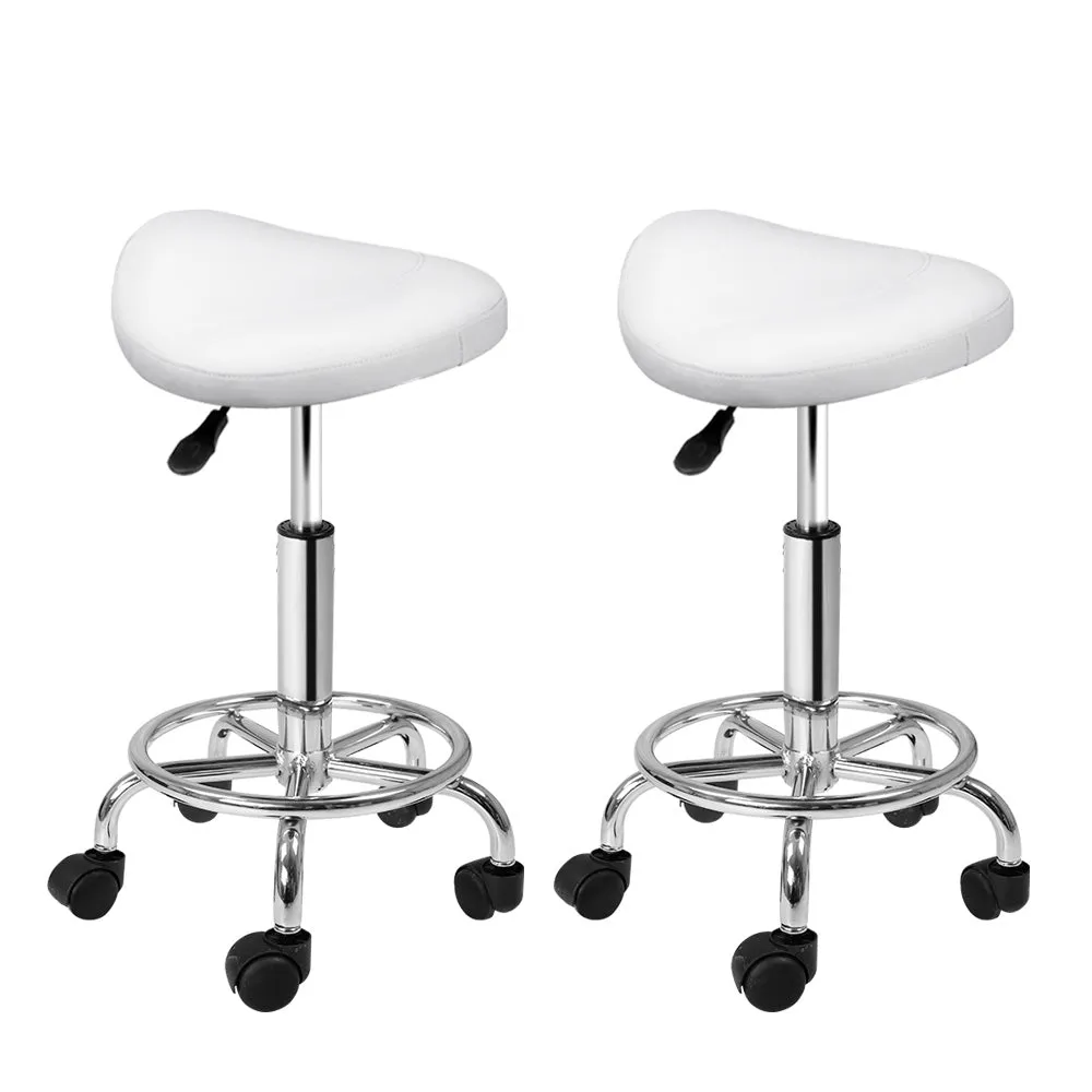 2-Pack Saddle Salon Stools | White Hydraulic Lift
