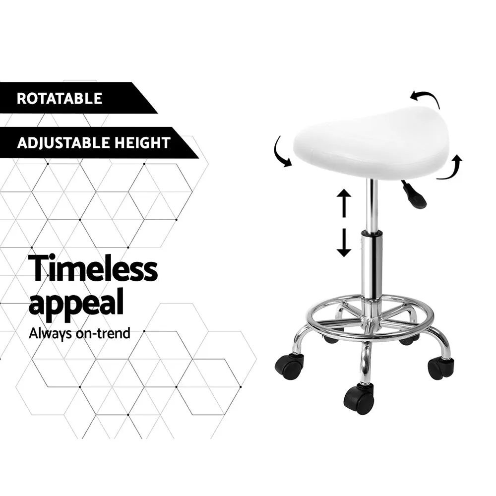 2-Pack Saddle Salon Stools | White Hydraulic Lift