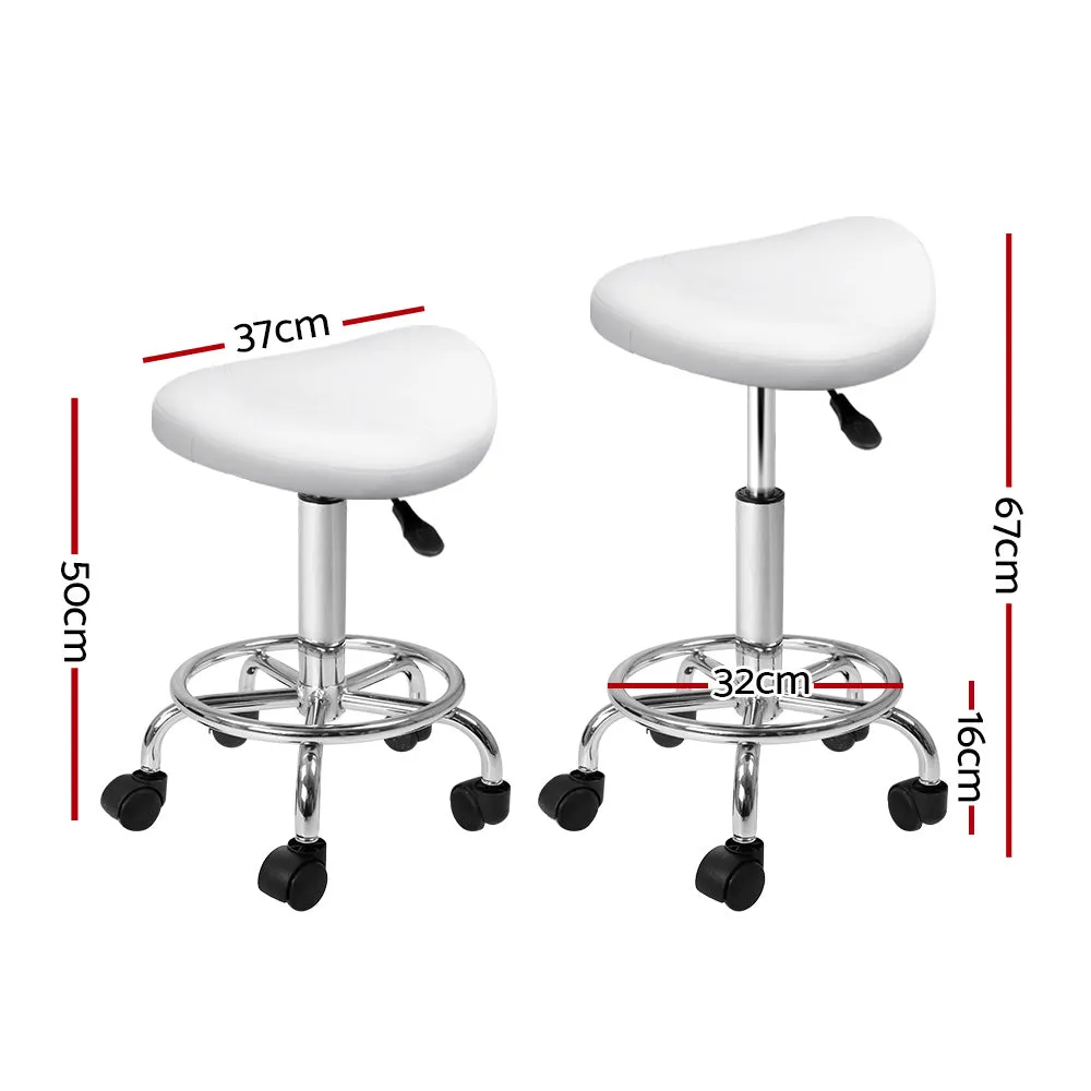 2-Pack Saddle Salon Stools | White Hydraulic Lift