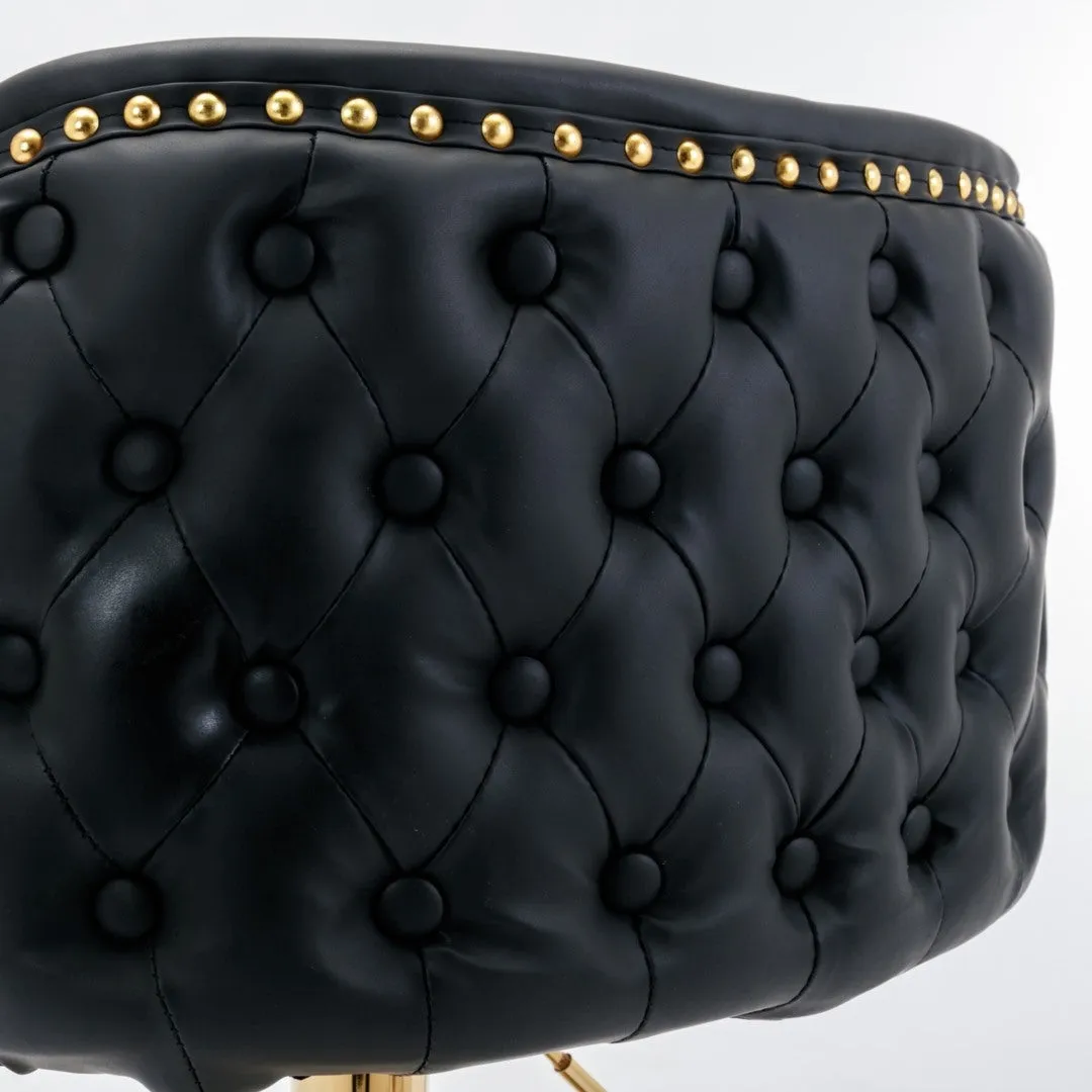 2x Faux Leather Golden Base Swivel Bar Stools | Black
