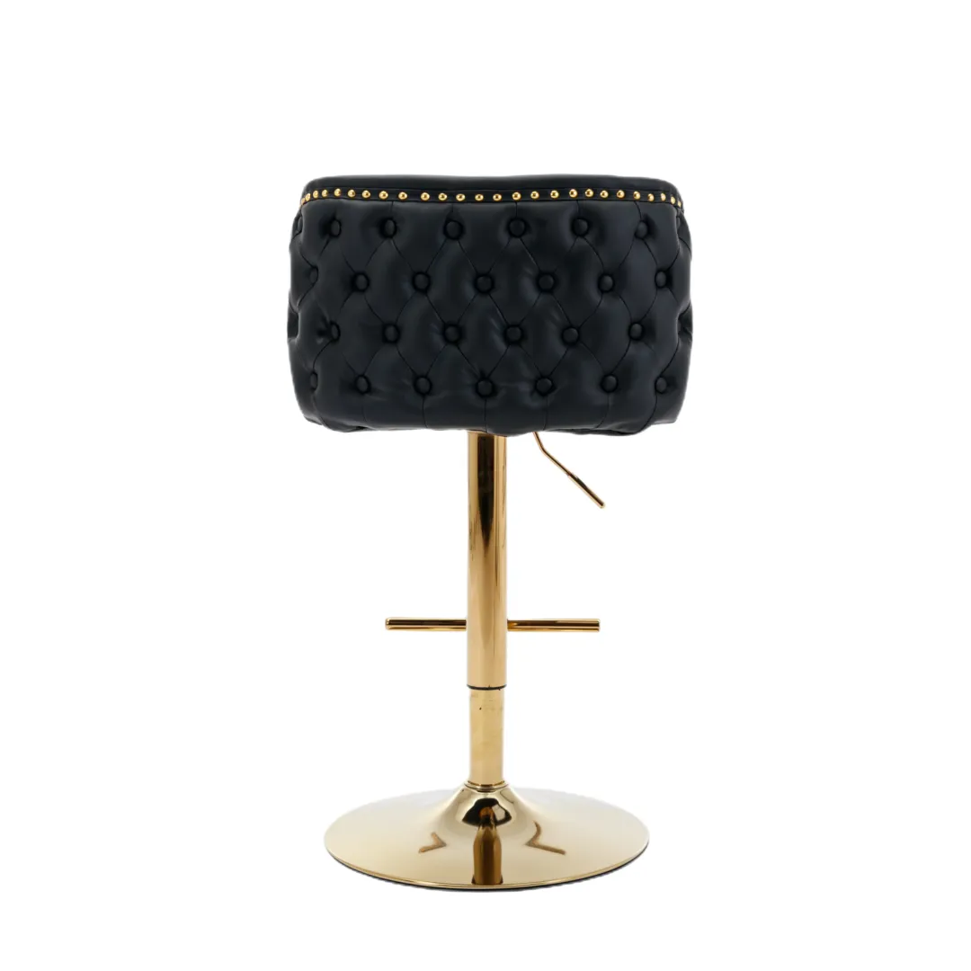 2x Faux Leather Golden Base Swivel Bar Stools | Black