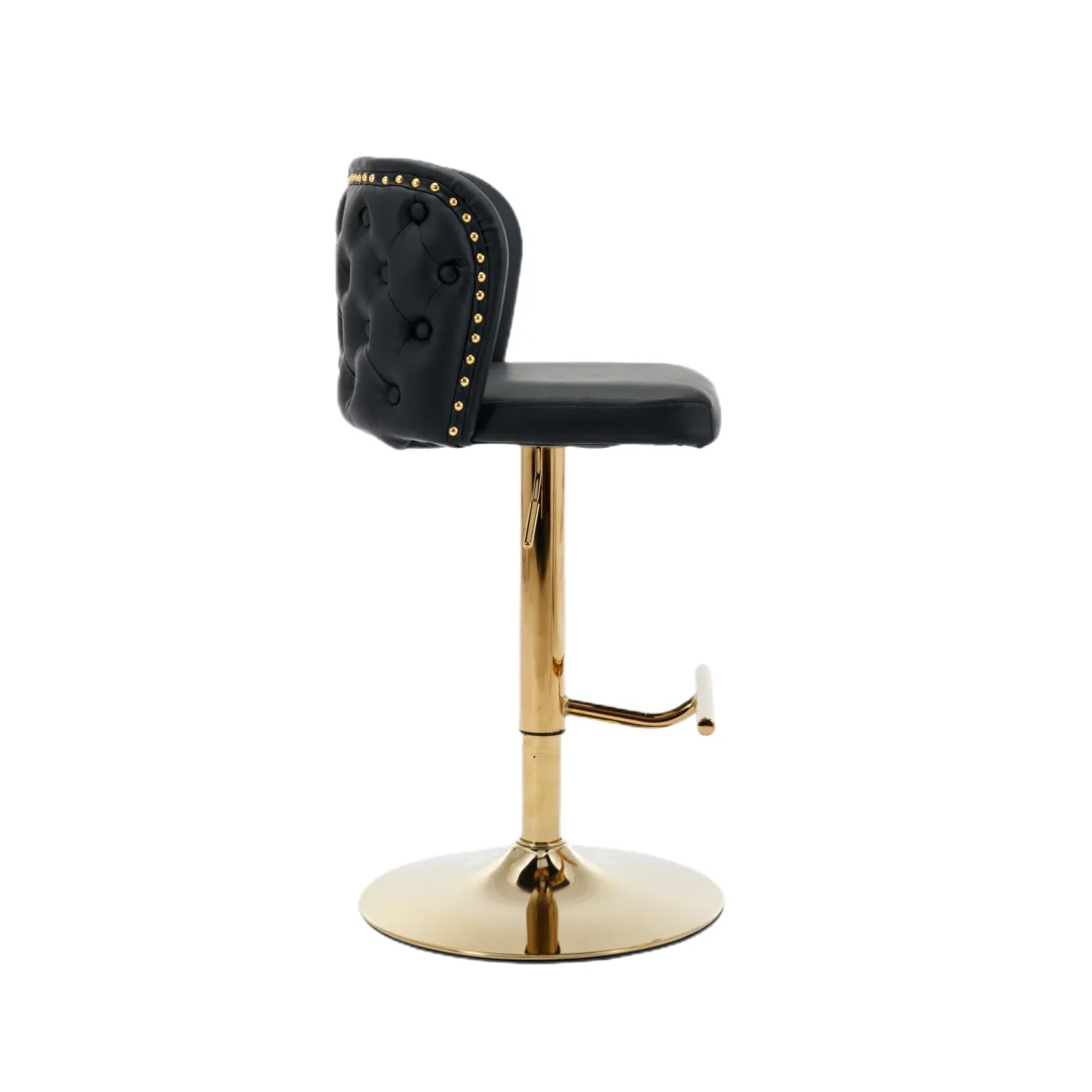 2x Faux Leather Golden Base Swivel Bar Stools | Black
