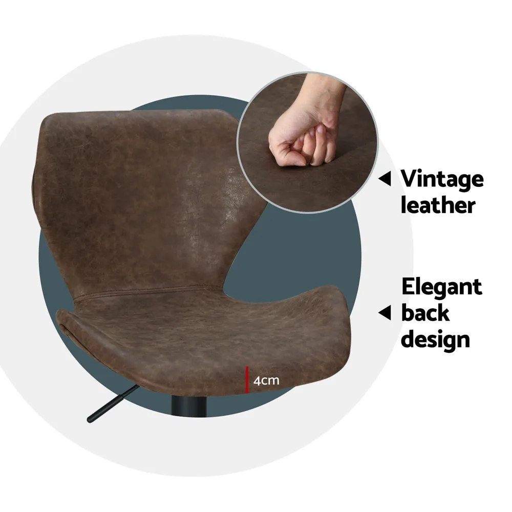 4x Bar Stools | Vintage Leather | Gas Lift | Brown Finish