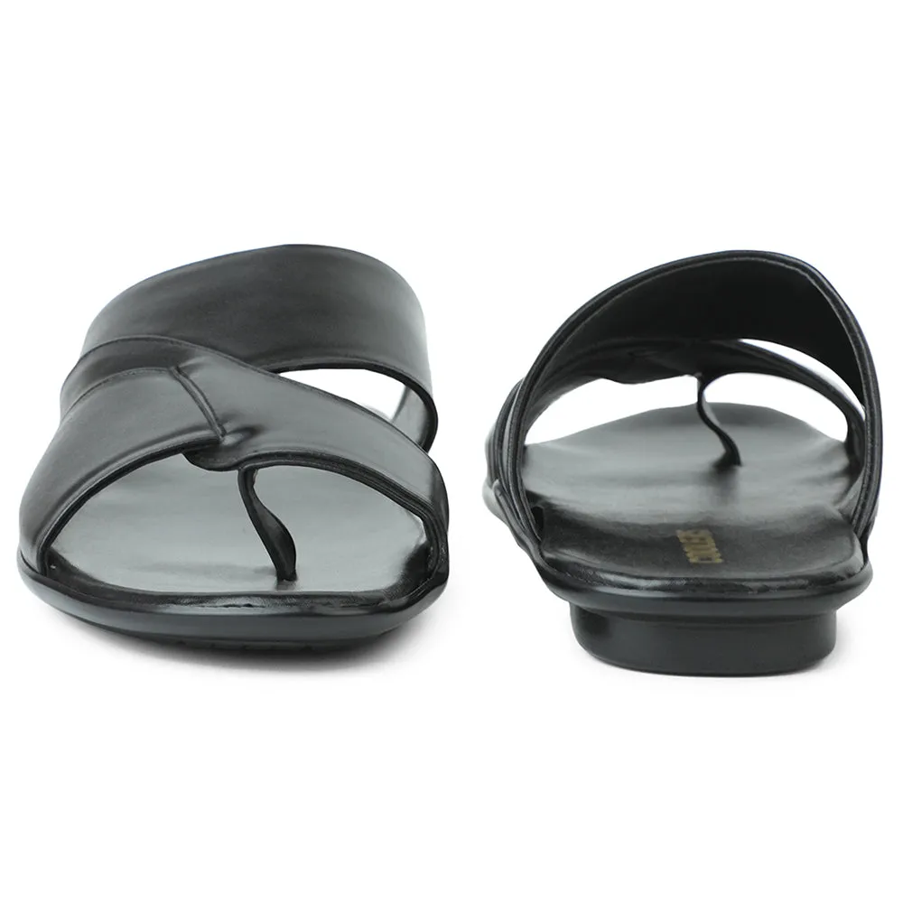 Coolers Black Casual Slipper For Men WAKAFIT-1E By Liberty