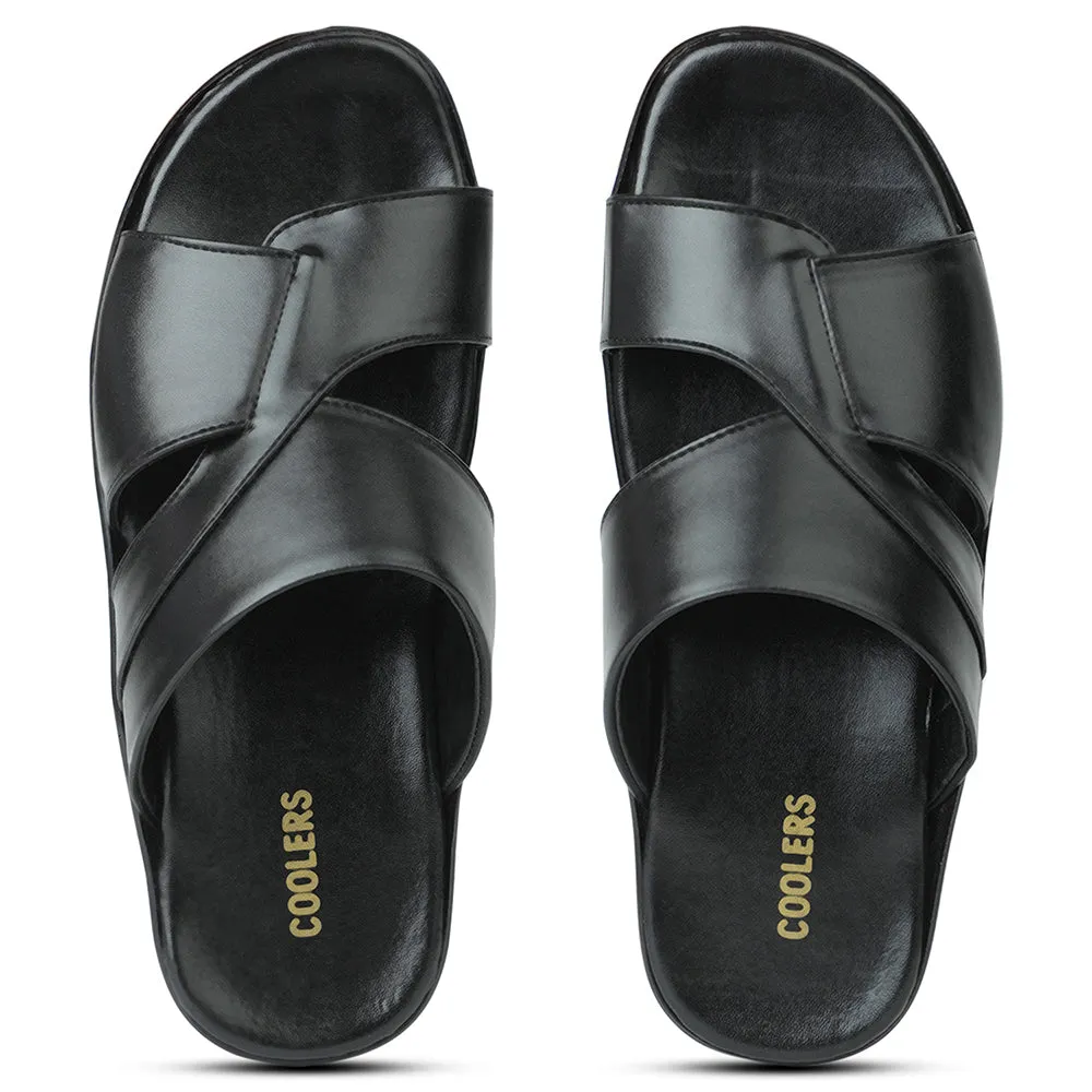 Coolers Black Casual Slipper For Men WAKAFIT-1E By Liberty