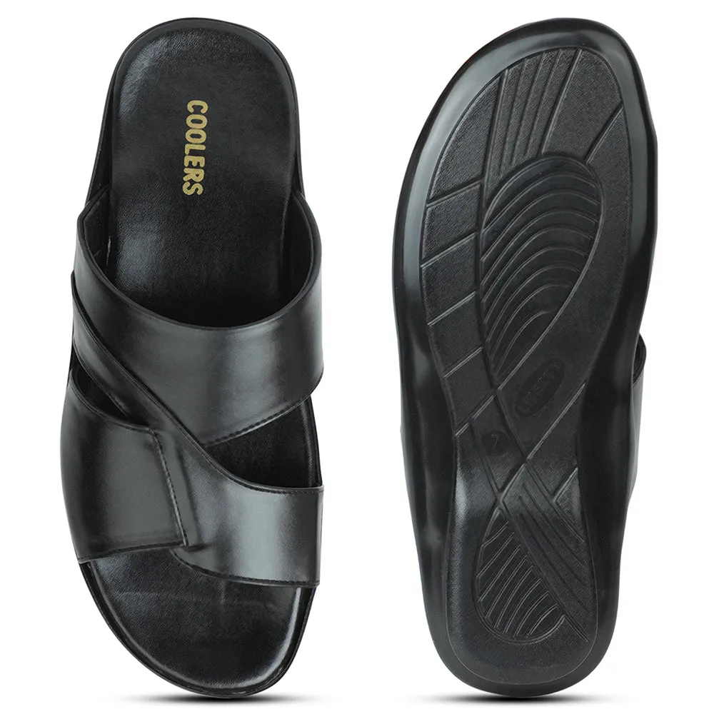 Coolers Black Casual Slipper For Men WAKAFIT-1E By Liberty