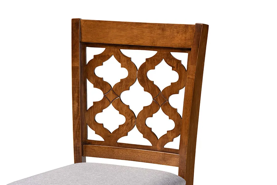 Emily 2pcs Gray Fabric Upholstered Walnut Brown Finished Wood Counter Stool