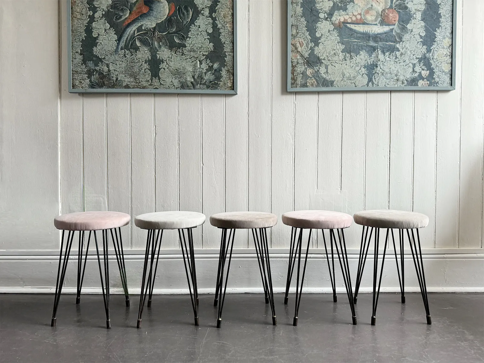 Five 1950's French Stools with Distinctive Metal Legs - Sold separately