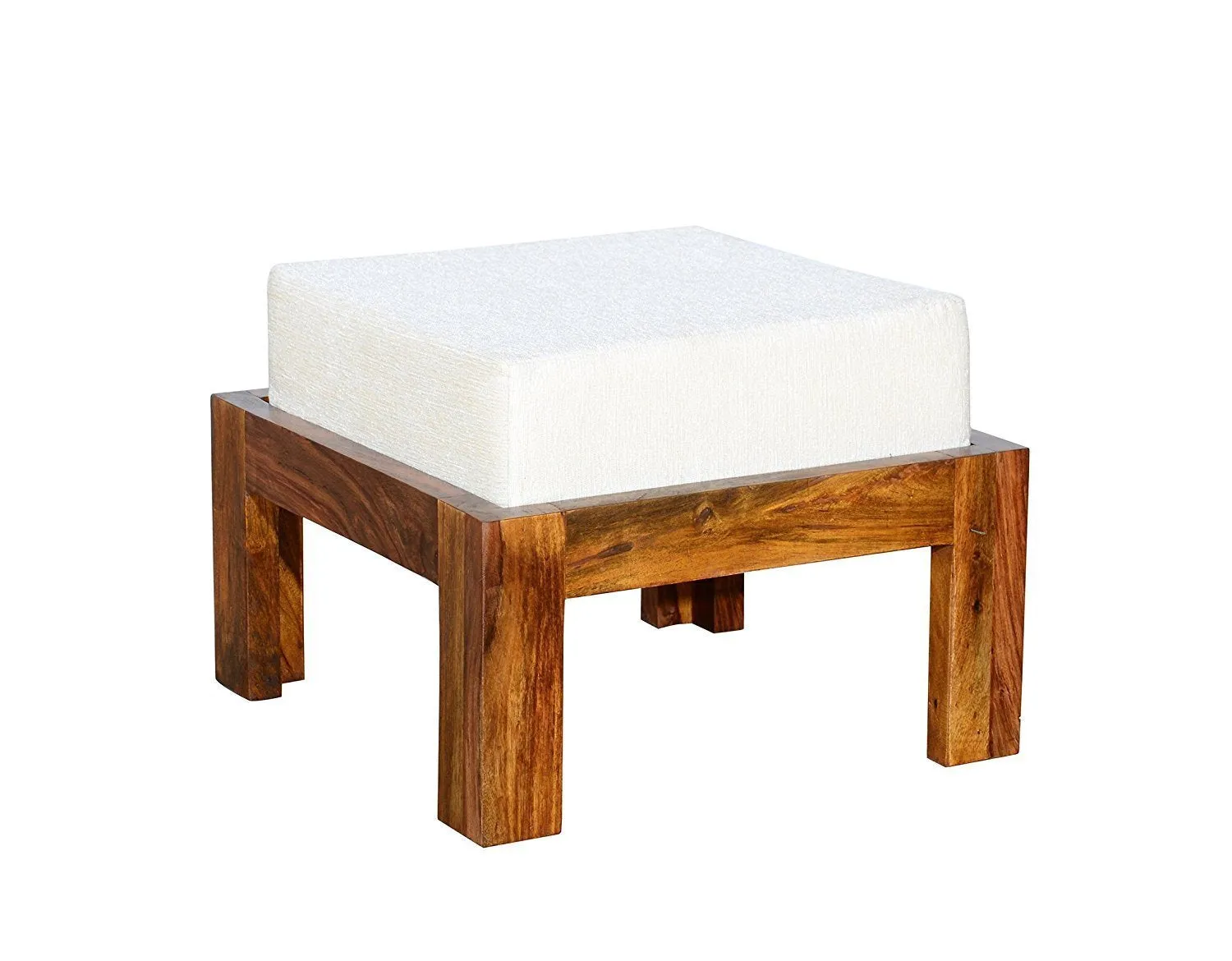 MP ENTERPRIESES Mango Wood Center Coffee Table with 2 Stools for Home Living Room Wooden Furniture Cocktail Tables for Outdoor Office and Restaurant - White Cushion