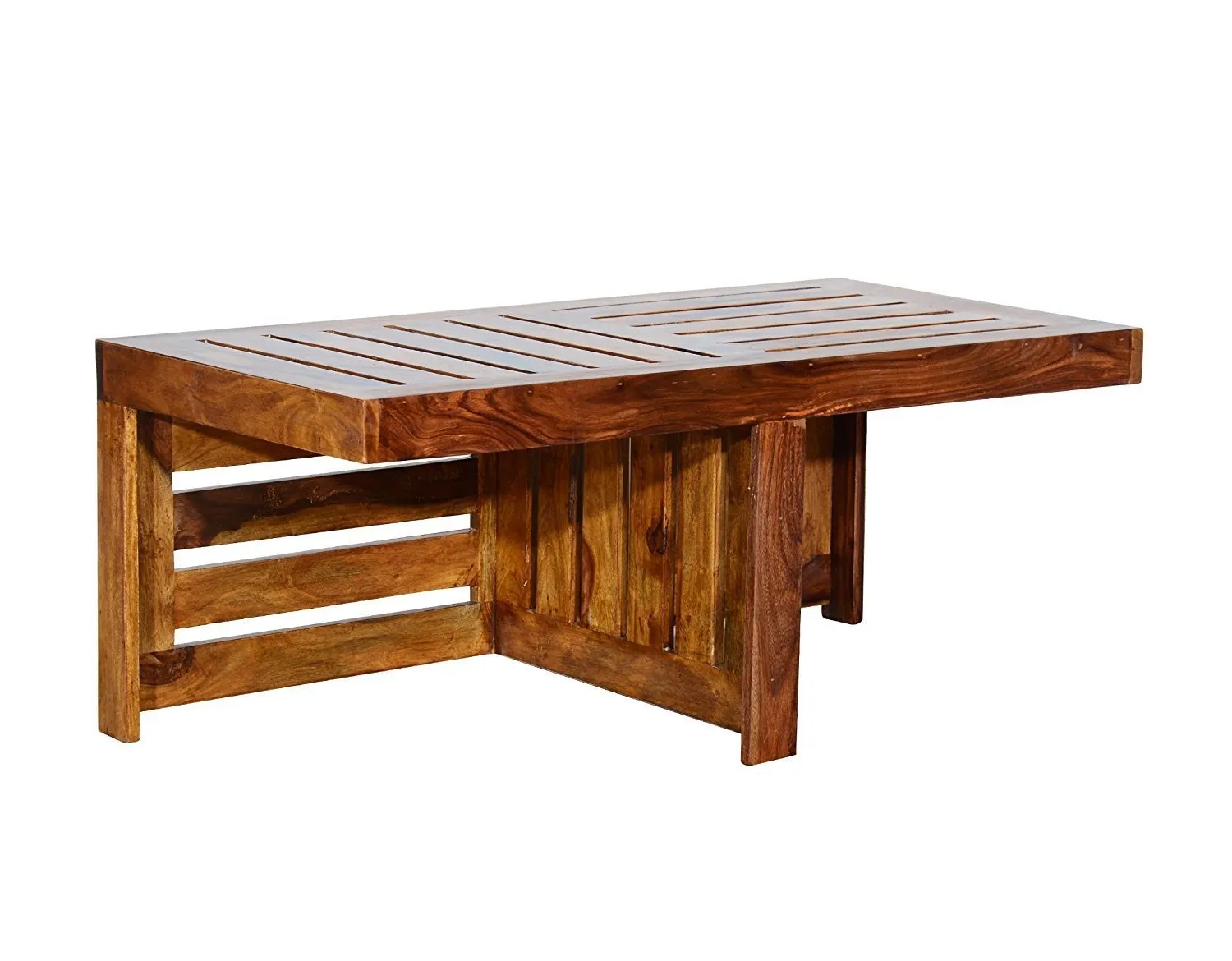 MP ENTERPRIESES Mango Wood Center Coffee Table with 2 Stools for Home Living Room Wooden Furniture Cocktail Tables for Outdoor Office and Restaurant - White Cushion