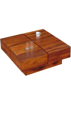 MP ENTERPRIESES Solid Sheesham Wood Square Center Coffee Table for Home Living Room Wooden Furniture Cocktail Tables for Office Outdoor and Restaurant - (Teak Finish)
